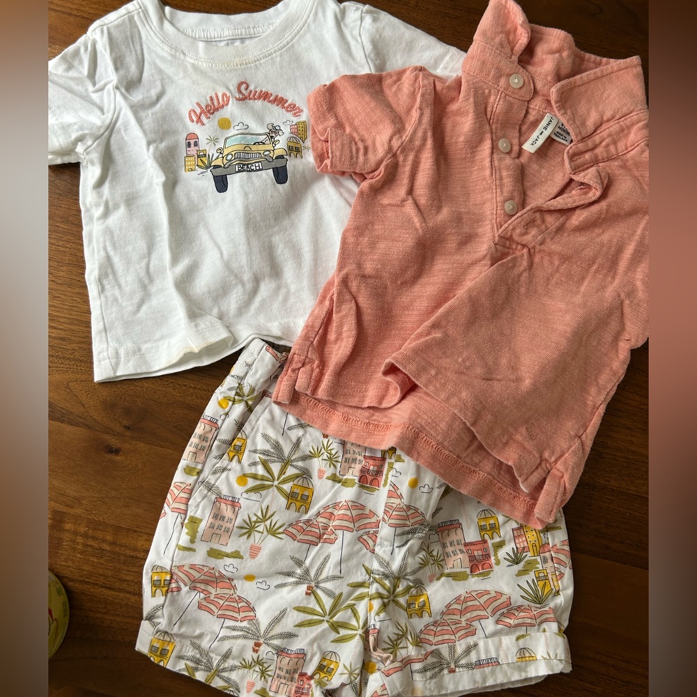 Janie and Jack Coral and White Summer Tee Set